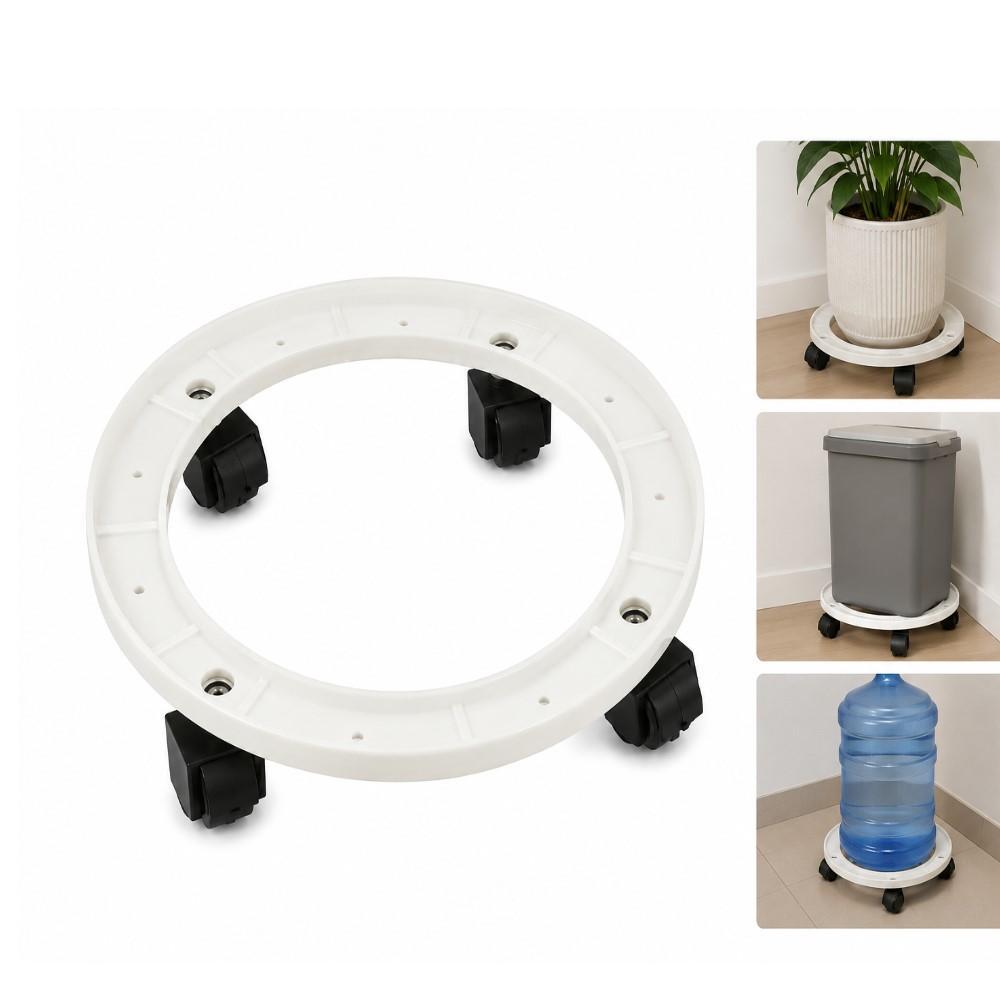 SUPORTE BOTIJAO GAS CARRINHO GALAO AGUA VASOS COM RODINHA BASE TRANSPORTE PLASTICO RESISTENTE BRANCO