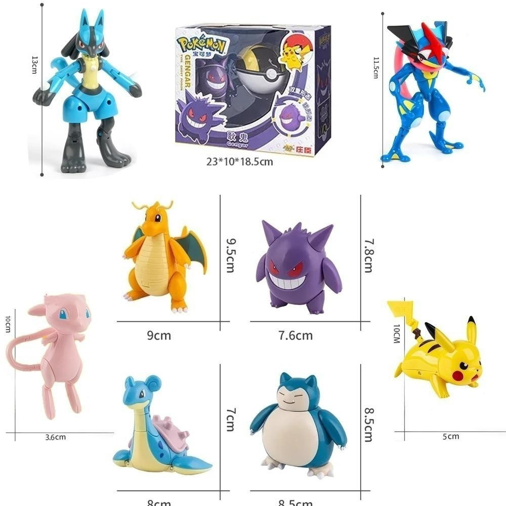 Figuras de anime MW, com articulações ajustáveis, incluindo Lucario, Snorlax, Mew, Pikachu, figuras de Poké Ball, presen