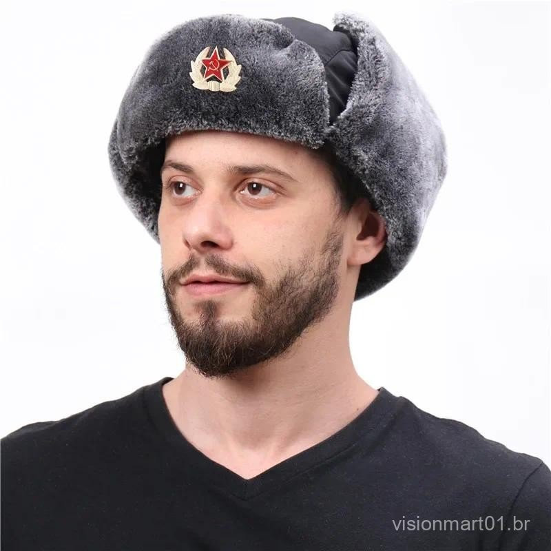 Inverno Soviético Emblema Lei Feng Chapéus Russo Ushanka Bombardeiro Chapéu Ao Ar Livre Mais Veludo Engrossar Quente Ear