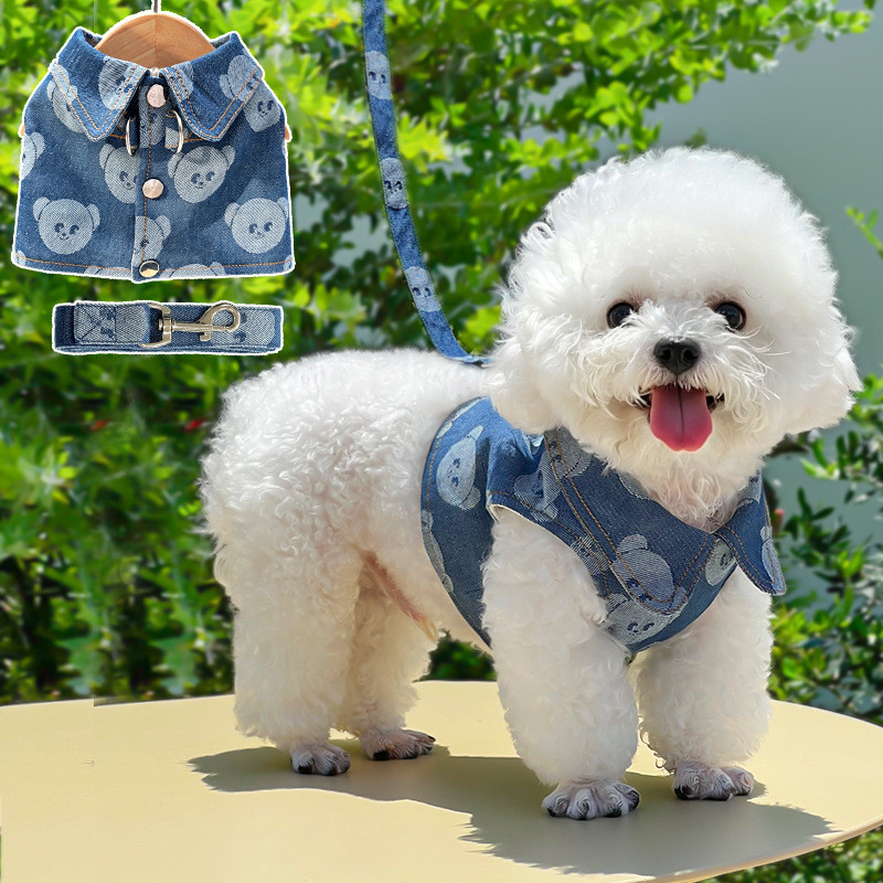 Coleira Para Cachorro De Estimação , Alça Peitoral , Roupas Gatos , Urso Fofo , Arnês De Peito , Filhote De , Colete Jea