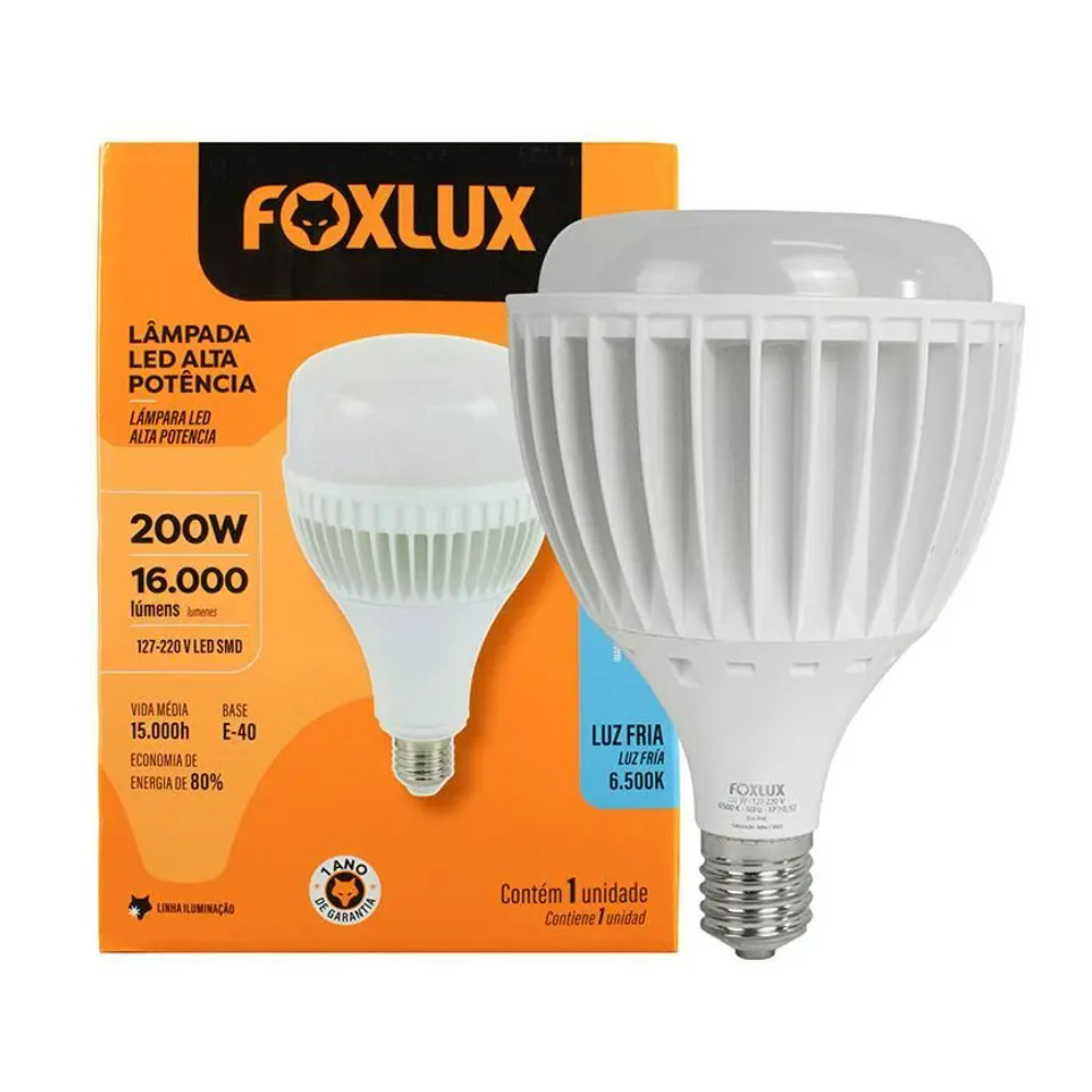 Lâmpada Led Foxlux 200W Bivolt E40  6500K - Luz Branca