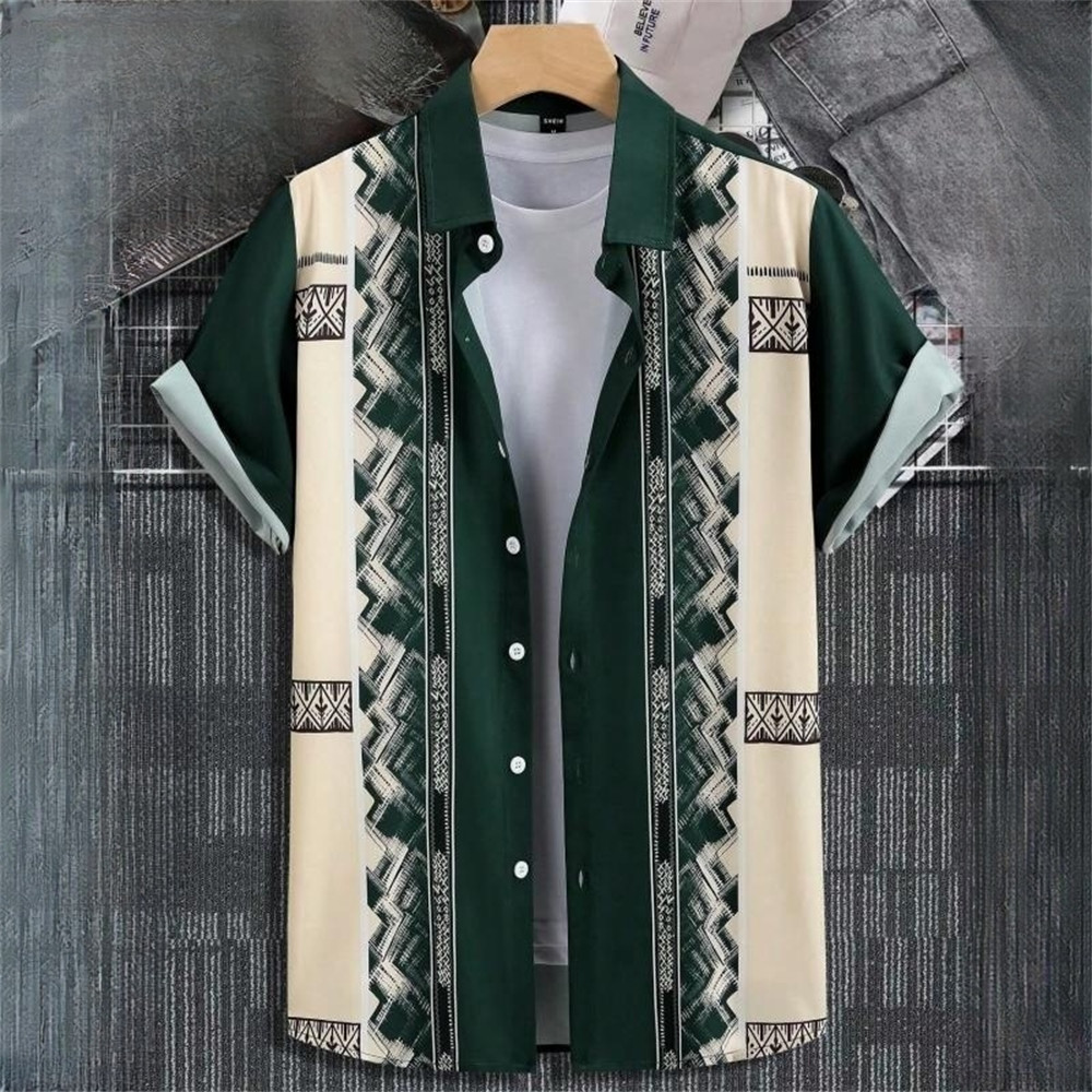 Camisa havaiana retrô masculina, camisa étnica estampada de manga curta, roupa Casual masculina, camisa masculina