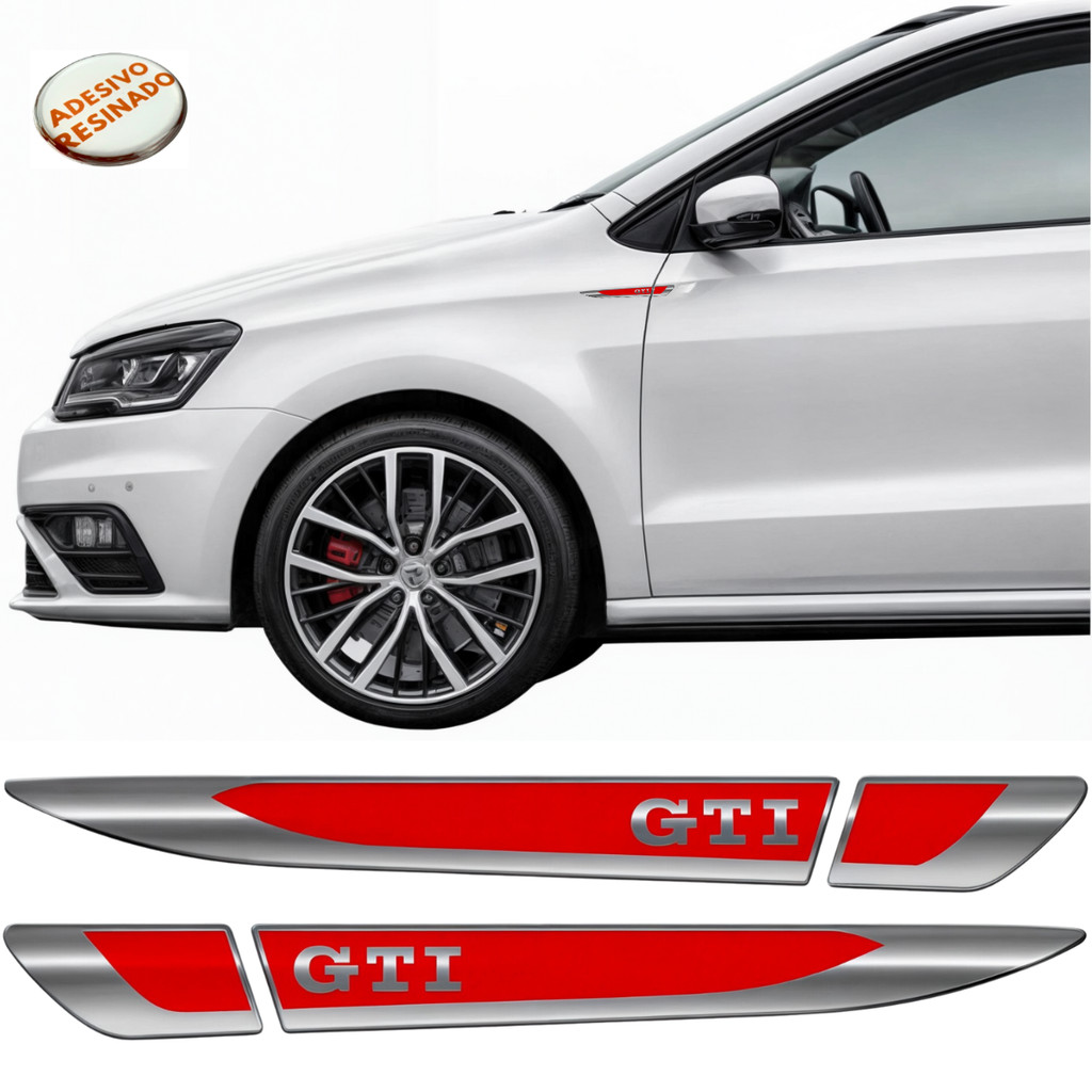 Kit Adesivo Aplique Lateral Vermelho Cromado Volkswagen Jetta Golf Polo Virtus