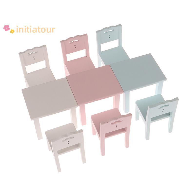 [Init-t] 1 : 12 Casa De Bonecas Em Miniatura De Madeira Conjunto De Cadeira De Mesa Infantil Acessórios Para Boneca Novo