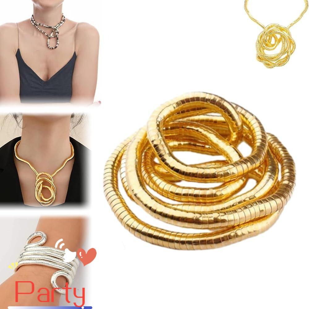 Gargantilha Flexível Para Festa , Colar De Cobra Dobrável Cor Dourada Prateada , Pulseira De Liga Giratória Punk
