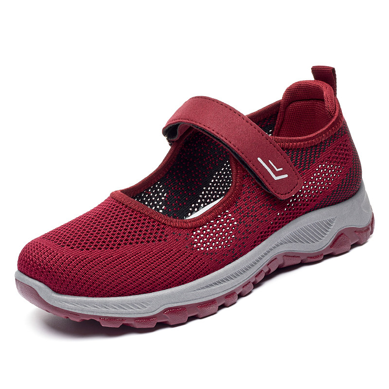 Sapatos femininos sapatos de caminhada Velcro meia-idade idosos mãe oco respirável sapatos femininos leves sapat