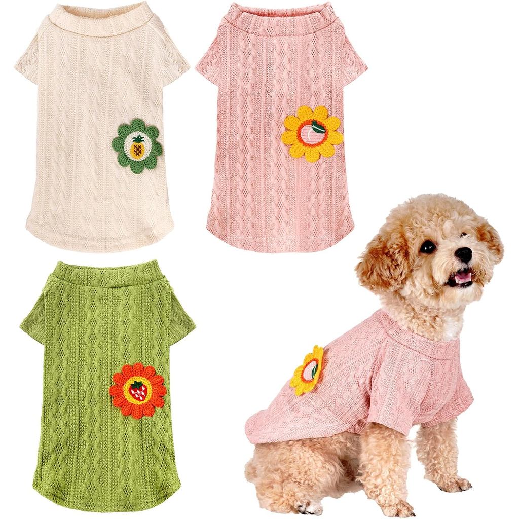 3 Peças de Suéteres para Cães Pequenos, Suéter de Tricô Macio para Filhotes com Aplique de Flor, Roupas Pullover para Ch