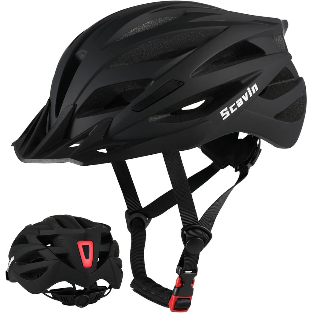 Capacete de Bicicleta de Montanha para Adultos com Luz Traseira, Ajuste por Botão, Visor Removível - Capacete Leve Certi