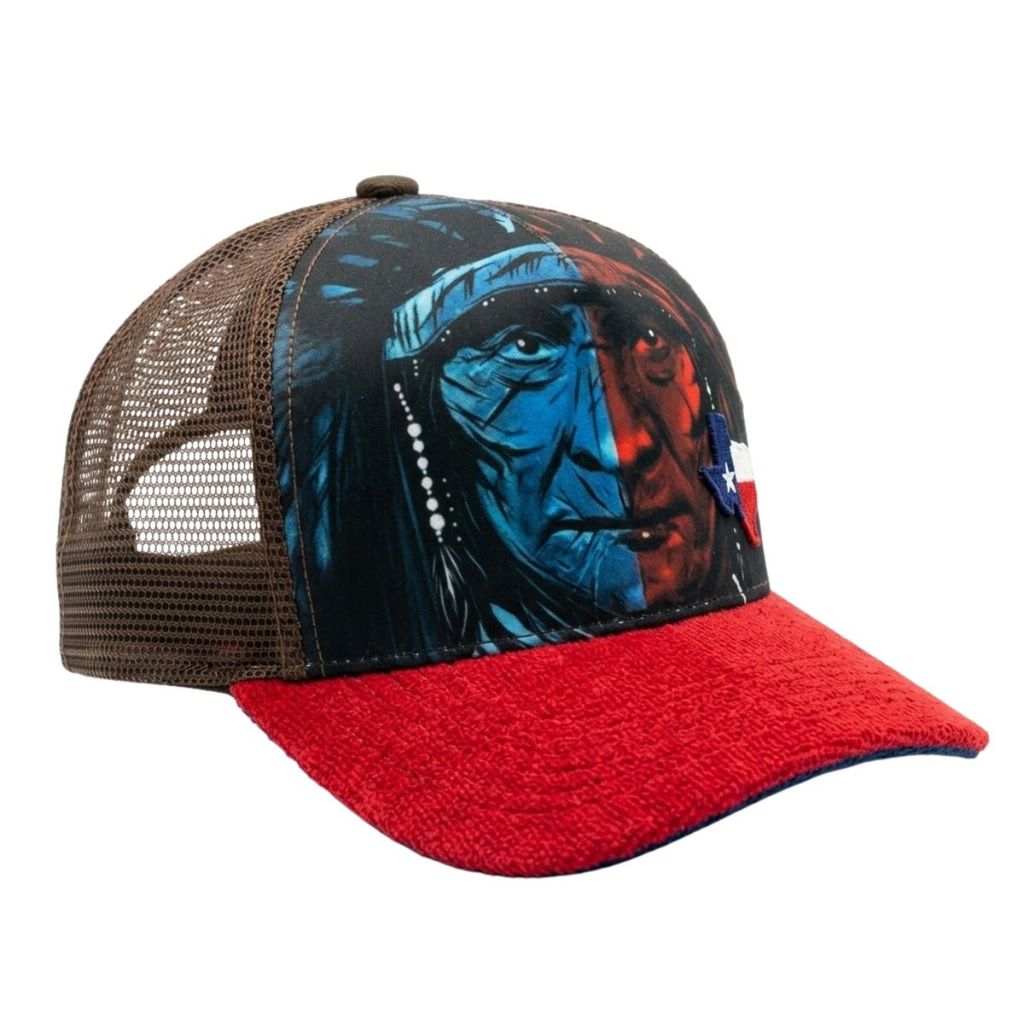 Boné Trucker Nocona Chile Indio Aba Curva Country Veludo Marrom/Vermelho