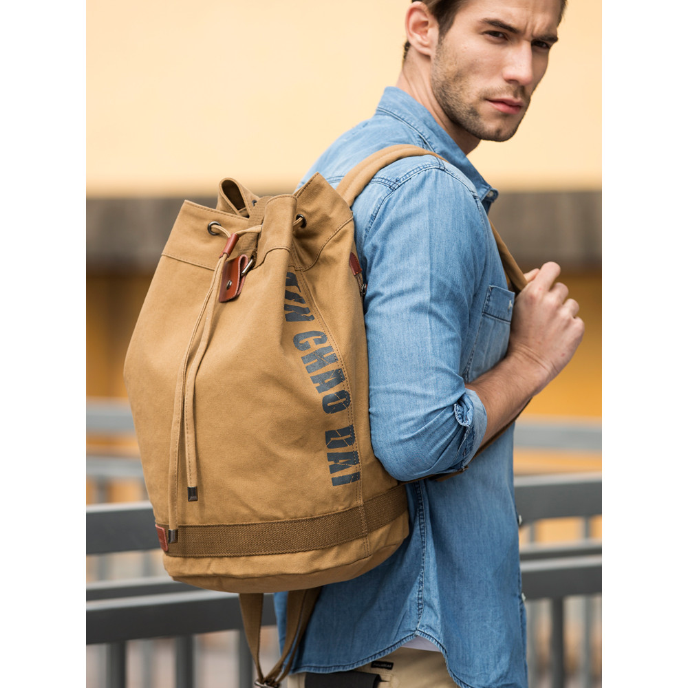 Balde de lona mochila masculina saco esportes ao ar livre lazer grande capacidade computador mochila viagem estudante sa