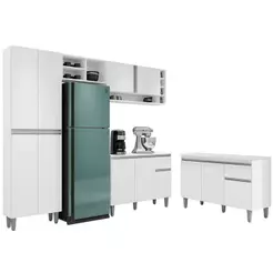 Cozinha Compacta Vanessa e Balcão Gabinete Com Tampo Tatiane 120cm Branco - AJL Móveis