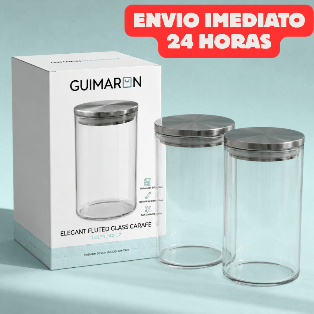 Kit Potes de Vidro 1100ml Tampa de Inox Hermetico Premium Redondo Mantimentos Tempero Alimentos