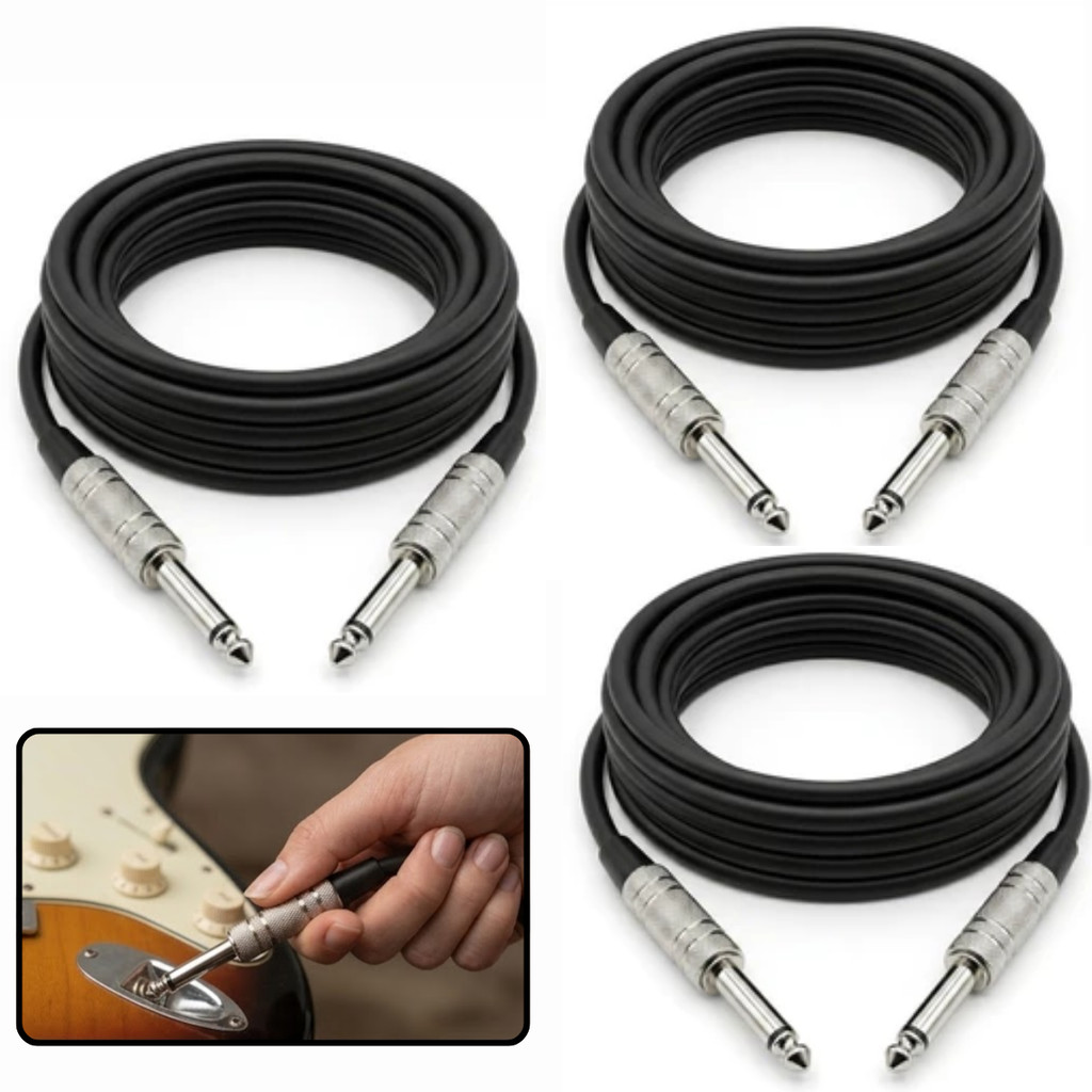 Kit 3 Cabo P10xP10 Mono Guitarra Violão Baixo Cavaquinho Caixa Som Amplificador Premium