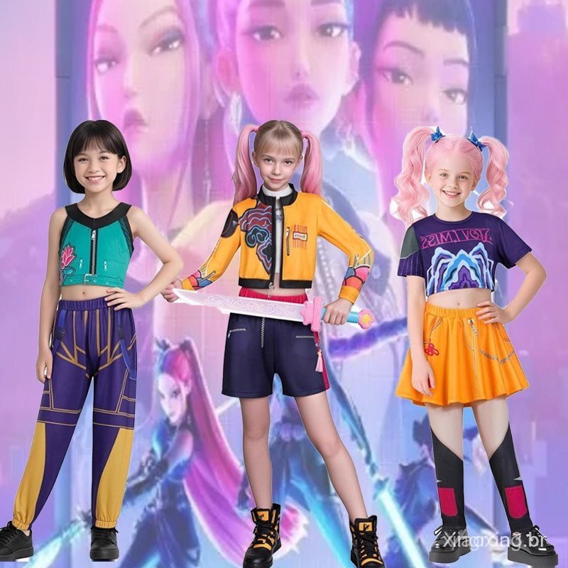 Fantasia de Caçadoras de Demônios K-Pop para Meninas, Fantasia de Roleplay Kpop Zoey Rumi, Conjunto para Festa de Hallow