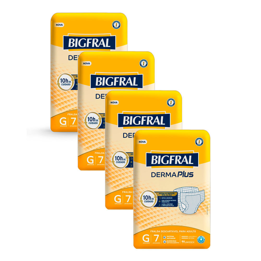 Kit 4 Fralda Bigfral Derma Plus G 7 Unidades