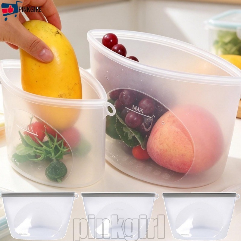 [Rdy Stk] Saco De Armazenamento De Alimentos De Silicone Selado 2000-500ML-Geladeira E Freezer-Para Frutas , Carne , Lan