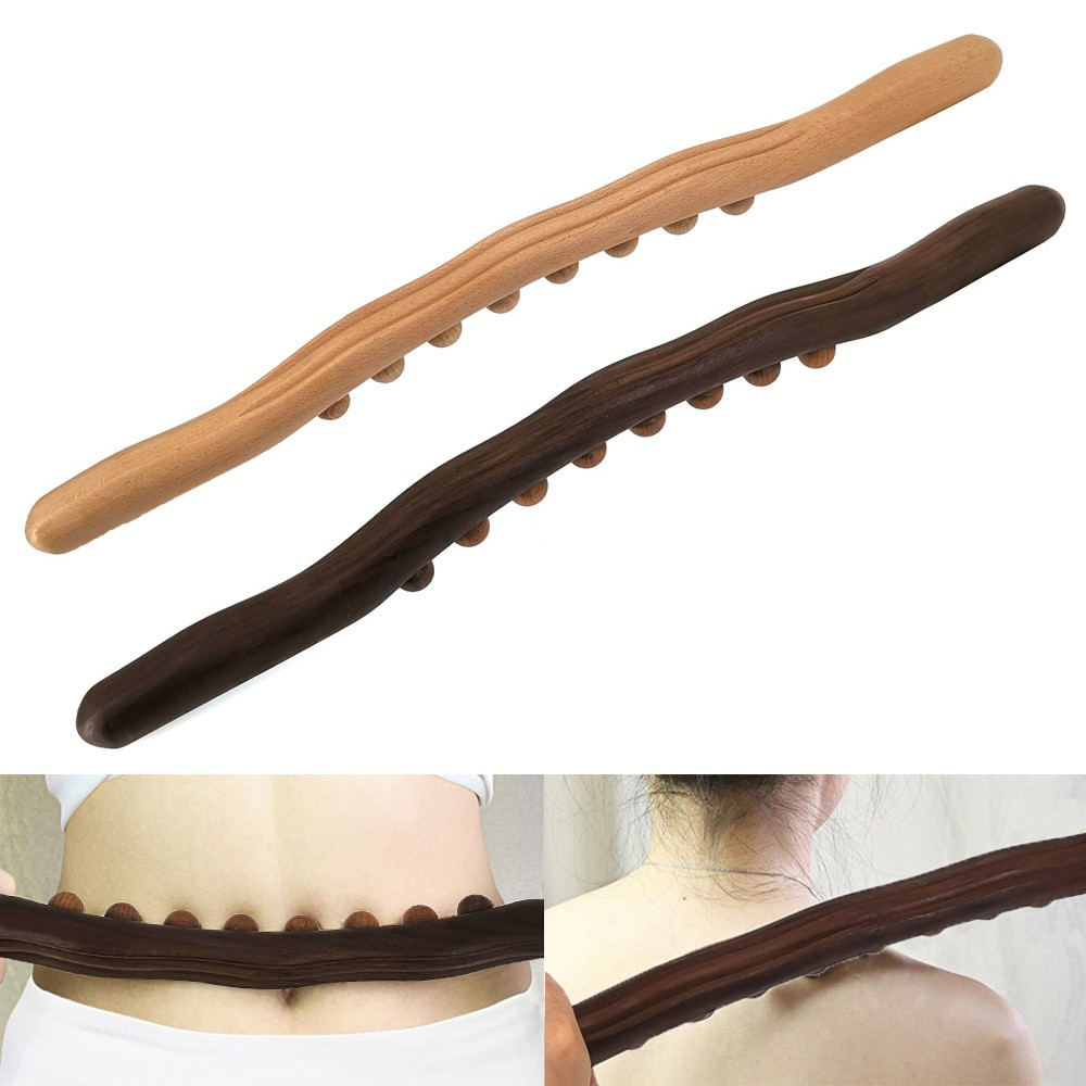 Massageador corporal de madeira carbonizada natural, bastão de massagem gua sha para costas, terapia SPA, terapia de pon