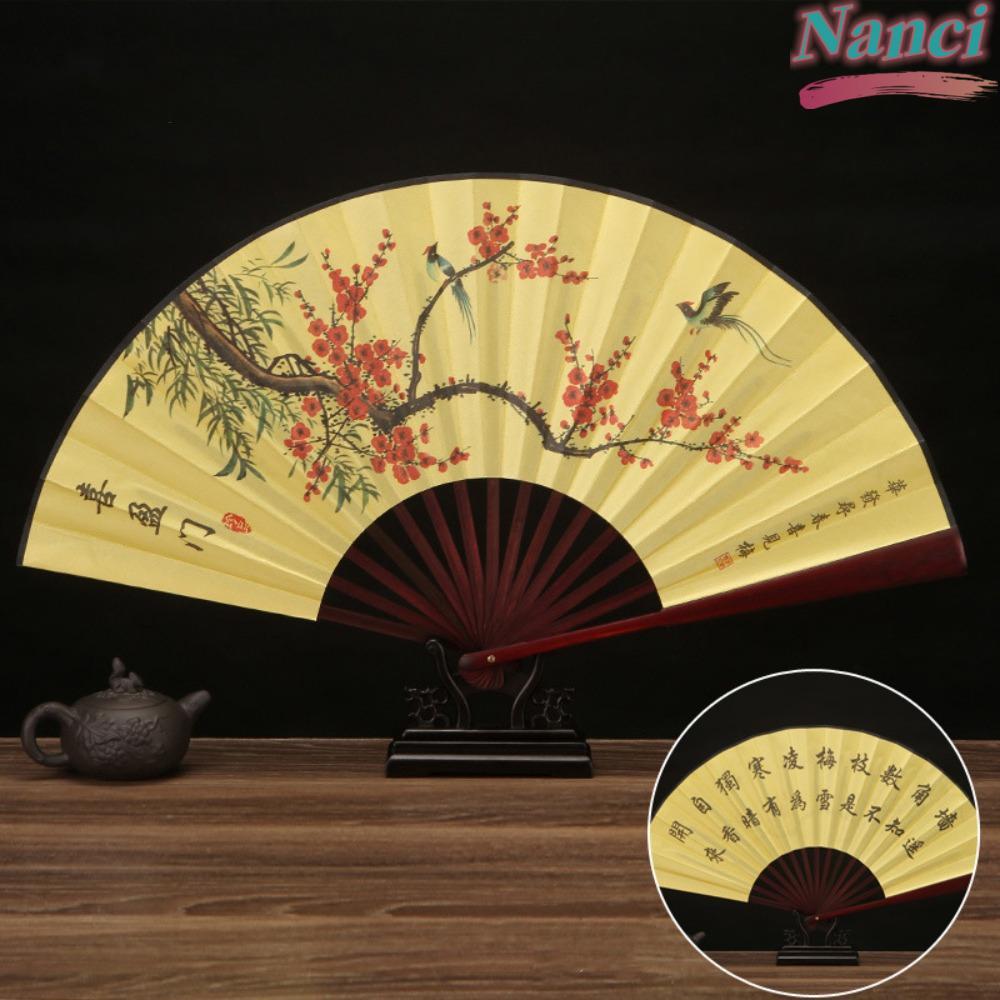 Ventilador De Mão NANCI , Dobrável Estilo Vintage Chinês Antigo De 33.33 Cm Seda Grande Com Alça Legal De Verão