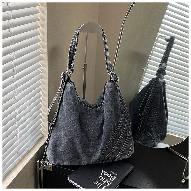 Bolsa de viagem de grande capacidade, bolsa jeans, alça de ombro ajustável, bolsa de ombro combinada
