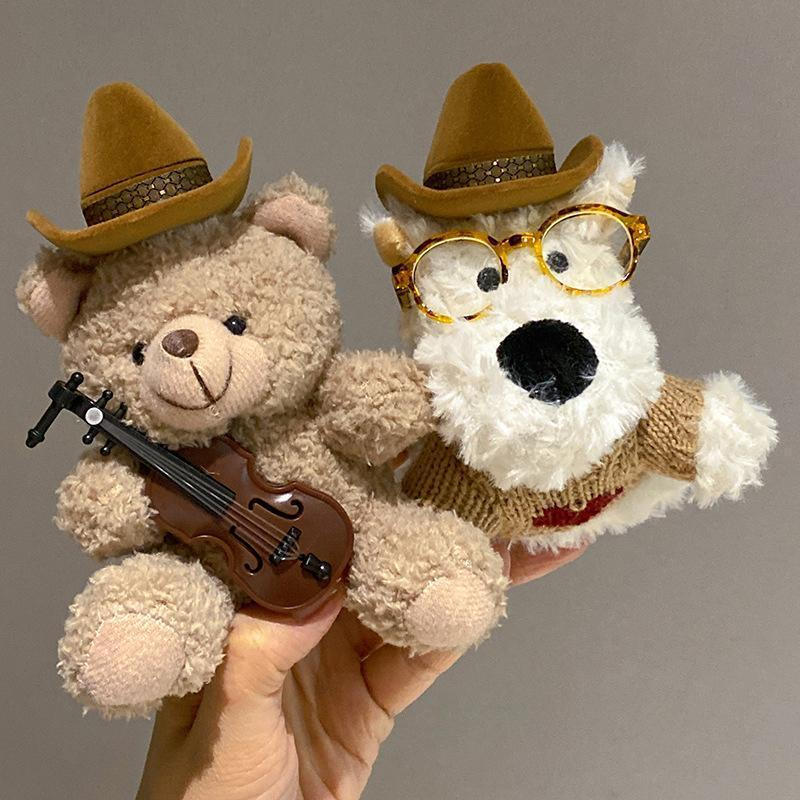 Urso Marrom Violino Exquisitamente Decorado, Cão West Highland, Boneco de Pelúcia, Caixa Expositora de Anéis, Caixa de A