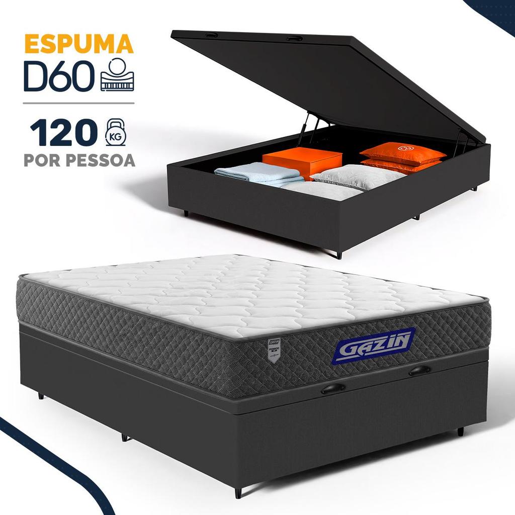 Cama Box Baú com Colchão Gazin de Espuma D60 Double Face Force UP Casal 138cm
