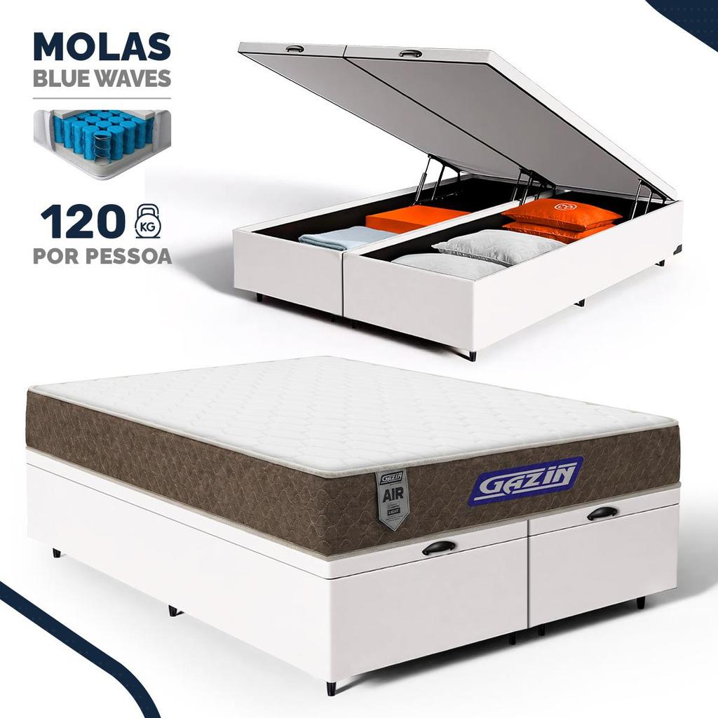Cama Box Baú com Colchão Gazin de Molas Ensacadas One Face Air Light Queen 158cm