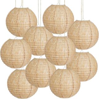 10 Peças de Lanternas de Papel Boho Neutras de 8 Polegadas |   Decoração Suspensa com Estampa Rústica de Juta para Chá d