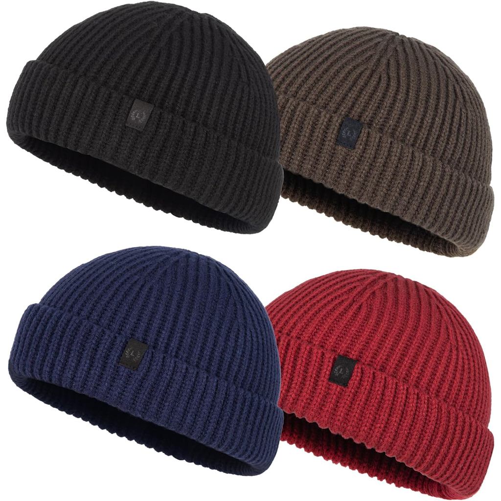 Pacote com 4 Gorros de Pescador de Inverno, Gorro Estilo Trawler, Gorro Fashion, Gorro Regular para Homens e Mulheres