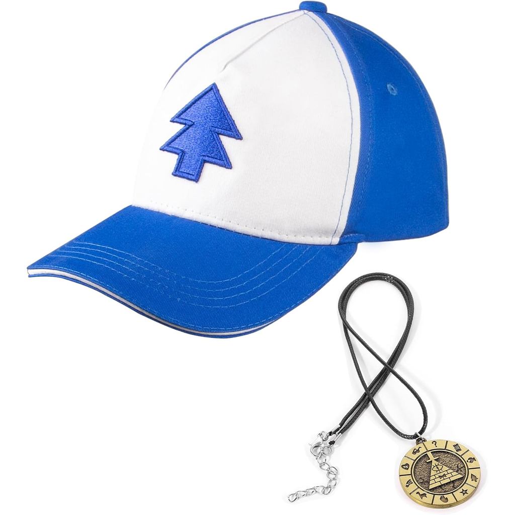 Boné Ajustável Bordado Dipper Hat com Colar Bill Cipher Azul