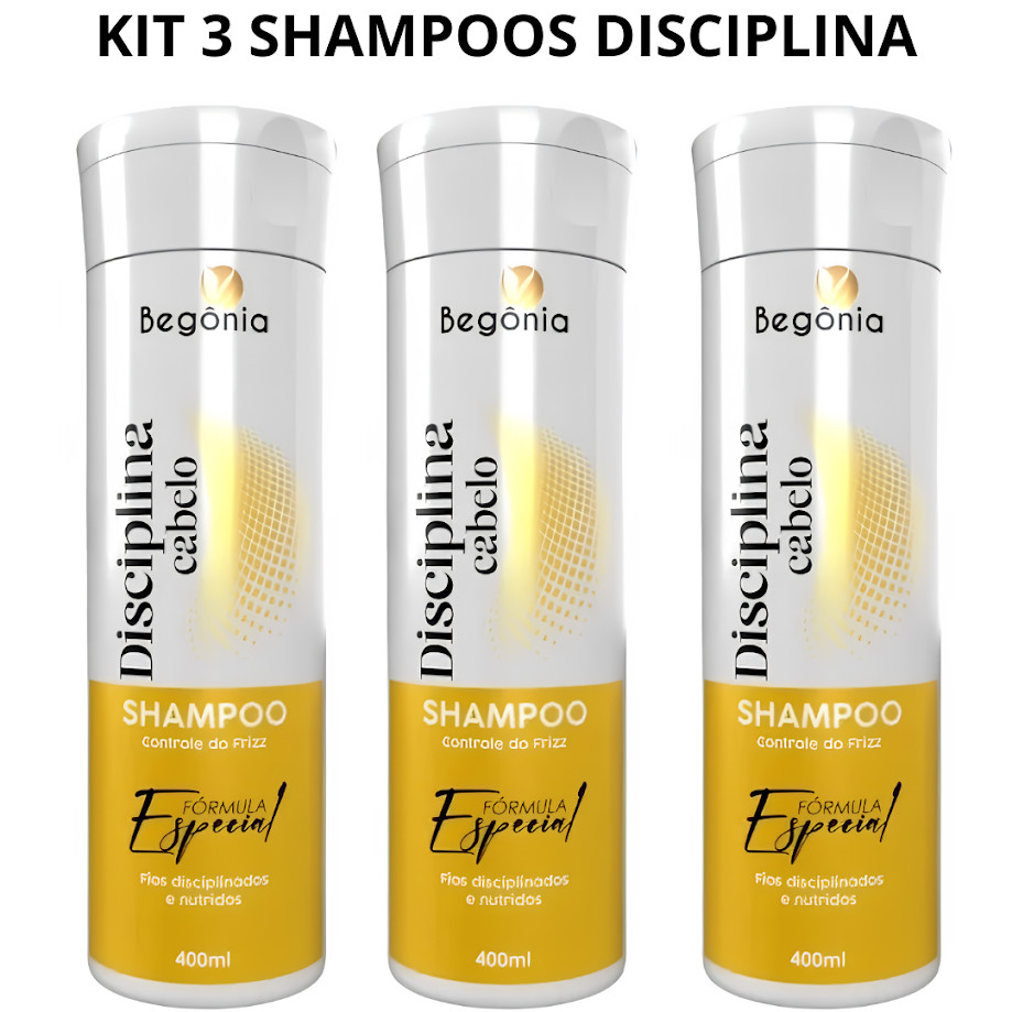 Kit Disciplina Cabelo 3 Shampoos Begônia Cosméticos Fórmula Especial