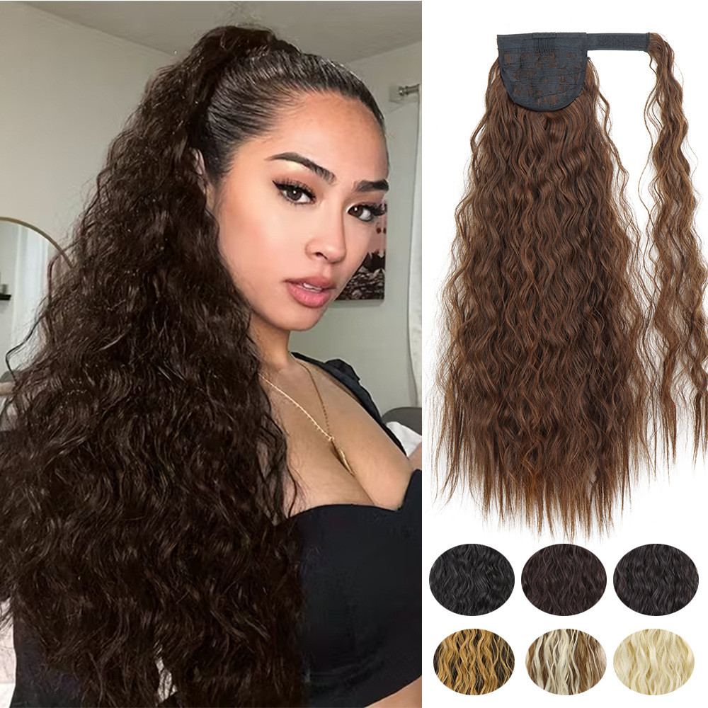 Peruca simulação Perm cinta cabelo longo invisível alto milho Velcro feminino rabo de cavalo tranças rabo de cavalo Natu
