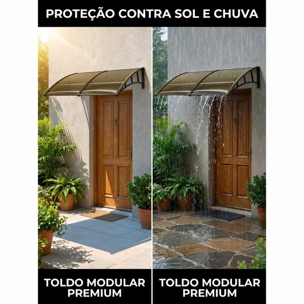 Toldo Policarbonato Dourado 100 a 200x70cm Alta Resistência, Proteção UV Área Externa Porta e Janela