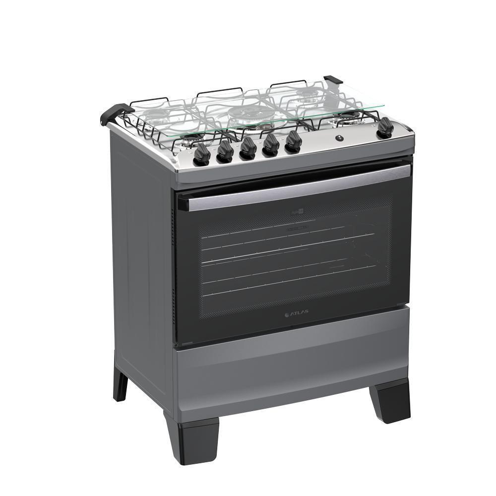 Fogão 5 Bocas Atlas Agile Up Com Mesa De Inox A Gás Bivolt Titanium