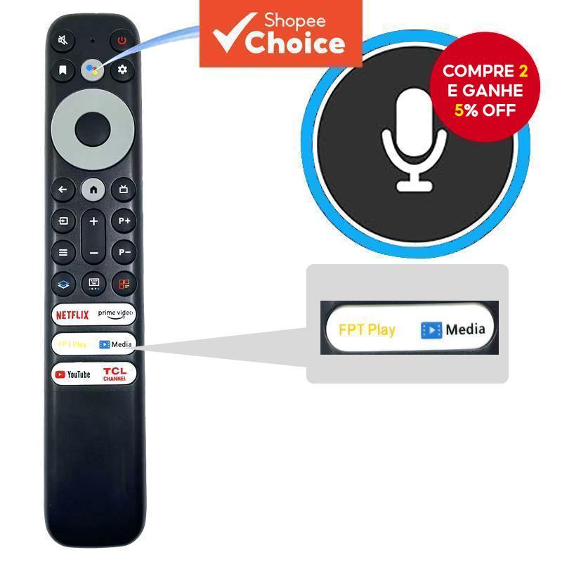 Controle Remoto Universal Bluetooth TCL RC902V FMR3 para TVs LCD TCL com Suporte a Voz em Vietnamita