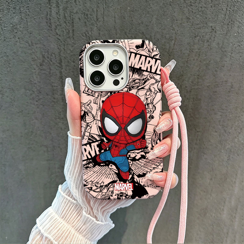 Capa Para iPhone 17 Pro Max 16 13 11 12 15 14 Plus Air XR Textura De Couro Clássico Chibi Homem-Aranha Macia