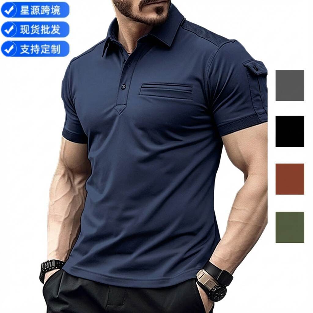 2026 Comércio Exterior Europeu Americano Verão AliExpress Amazon POLO Camisa Bolso Camisa POLO Esportiva Muscular Mascul