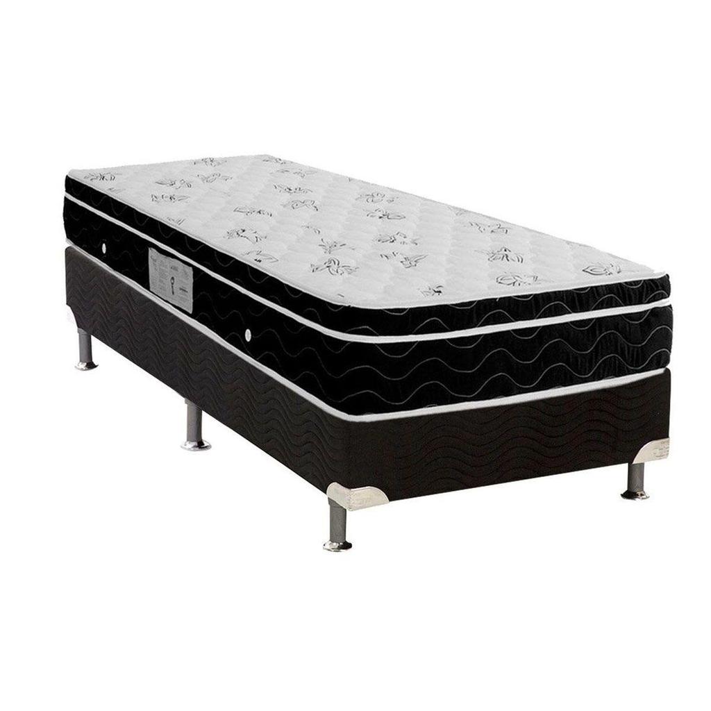 Conjunto Box Solteiro: Colchão Molas Ortobom Nanolastic Physical Spring + Base CRC Suede Black(88x188)