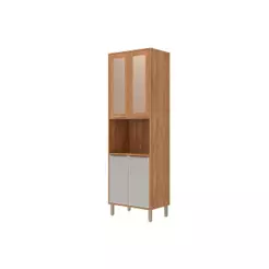 Paneleiro de Cozinha Cristaleira Divina c/ 4 Portas (2 c/ Vidro Reflecta) e 1 Nicho 70cm Cinamomo/Off White - MGM