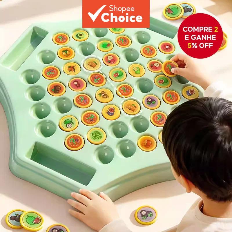 Xadrez de Memória de Batalha Interativa Pais e Filhos com Animais/Frutas para Crianças, Jogo de Tabuleiro para Família