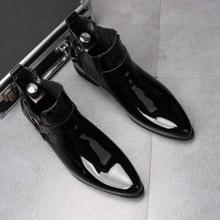 Botas Chelsea masculinas de alta qualidade, estilo britânico, botas curtas de couro brilhante, estilista de cabelo, aume