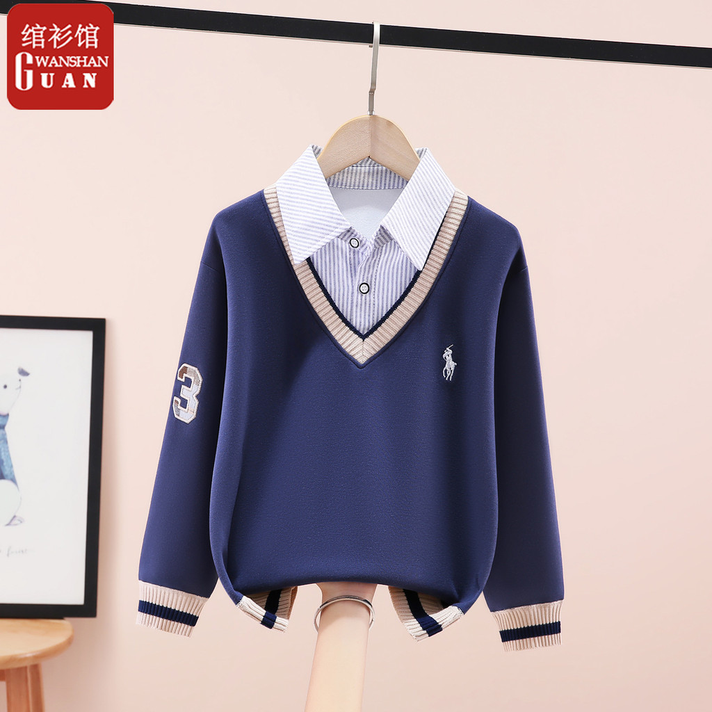 2026 primavera novo estilo meninos de manga comprida estilo ocidental grandes crianças camisa gola camiseta crianças Bot