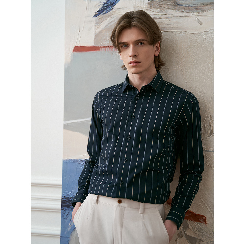 [DP Não-Engomar] Aojia Camisa Masculina de Manga Comprida de Algodão Puro 2025 Início do Verão Novo Estilo Terno Formal 