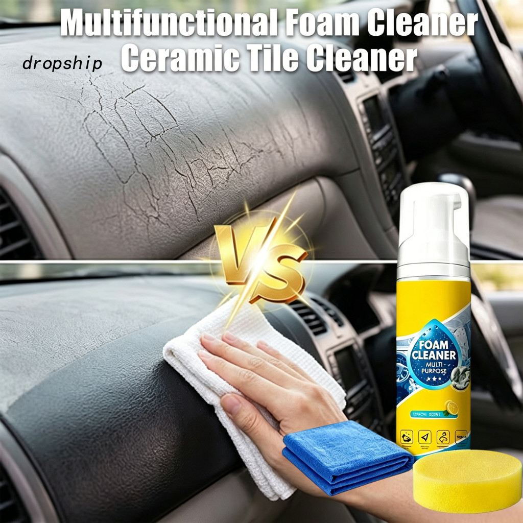 Sofa Fabric Cleaner Foam All-purpose Multifunctional Rinse-free Spray with Sponge Towel – Clean Car Kitchen Grease Bat