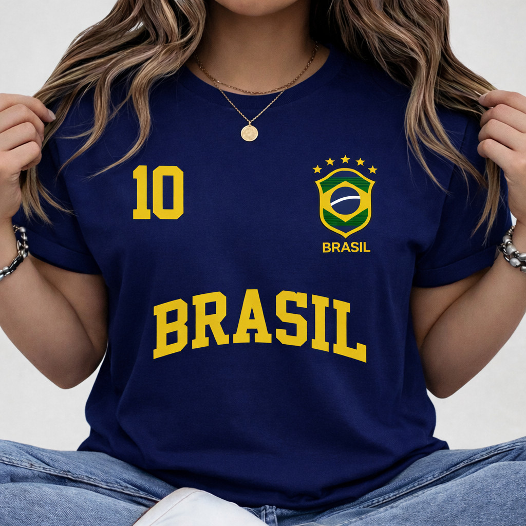 Blusa do Brasil Camiseta Camisa Feminina 100% Algodão Copa Bandeira Futebol Tendência Oferta