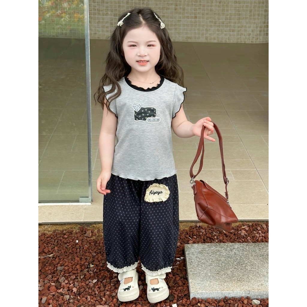 Meninas verão sem mangas camiseta 2026 novo estilo crianças moda Casual versão coreana bebê menina verão moda terno de d