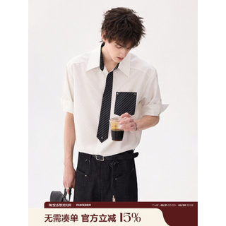 CHICERRO Sicilian Roupas Masculinas Nicho Design Contraste Cor Gravata Mesmo Material Listrado Lapela Camisa de Manga Cu