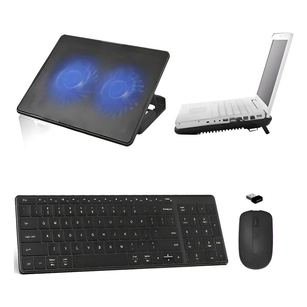 Teclado, Mouse, Sup Cooler Duplo P/notebook Positivo Preto