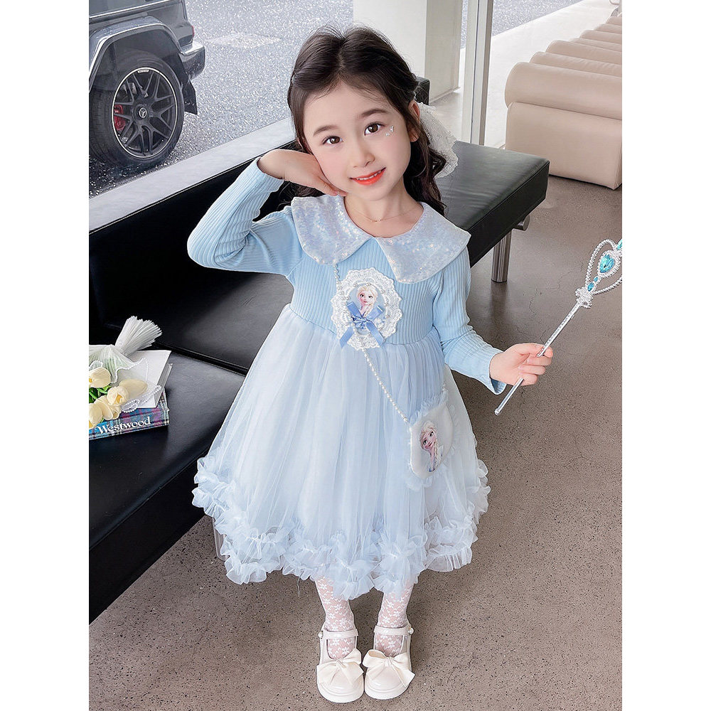 Novo produto pronto estoque menina elsa vestido de princesa 2026 primavera menina primavera outono moda menina bebê elsa