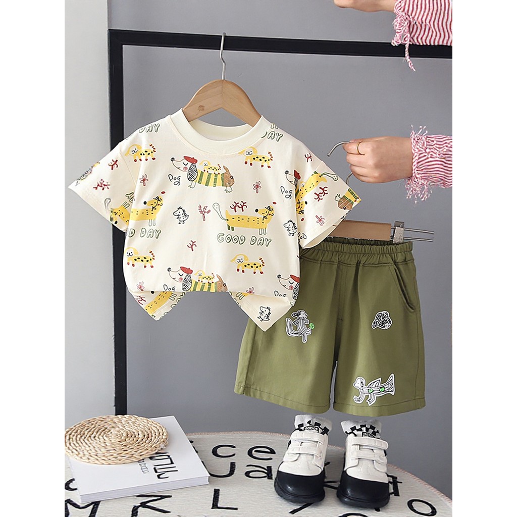 Menino dos desenhos animados roupas de verão do bebê crianças impressão completa filhote de cachorro de manga curta tern