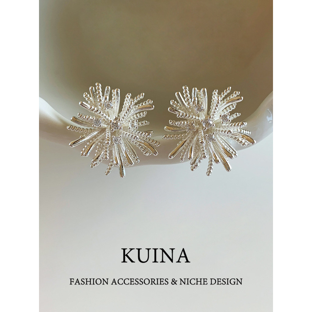 Brinco brinco de pressão Brincos de flor de zircônia de prata feminino luz luxo High-End brincos de prata esterlina úni